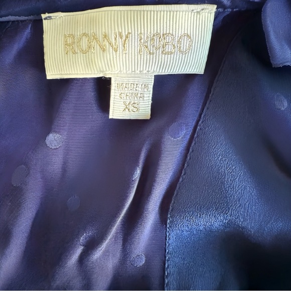 💙 Ronny Kobo Blue Silk Blend Ruched Mini Dress V-Neck Long Sleeve XS - Picture 5 of 9